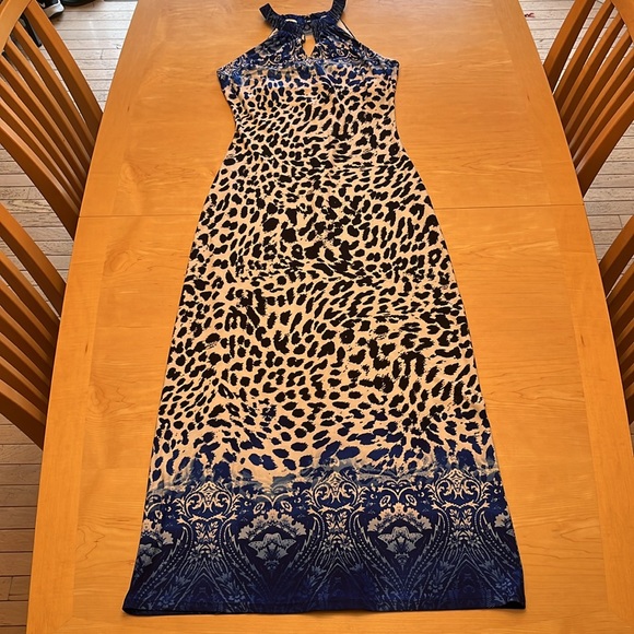 Cache Blue, Off White and Black Animal and Paisley Print Halter Maxi Dress Sz S - Picture 9 of 17